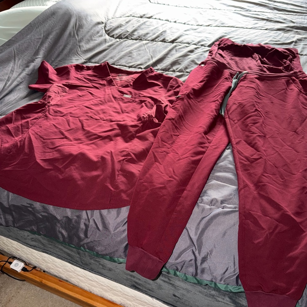 Figs Women's Maroon Scrub Top and Jogger Set